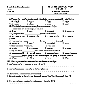 The first mid-term test English 8 - School year 2021-2022 - School Binh Thanh Secondary